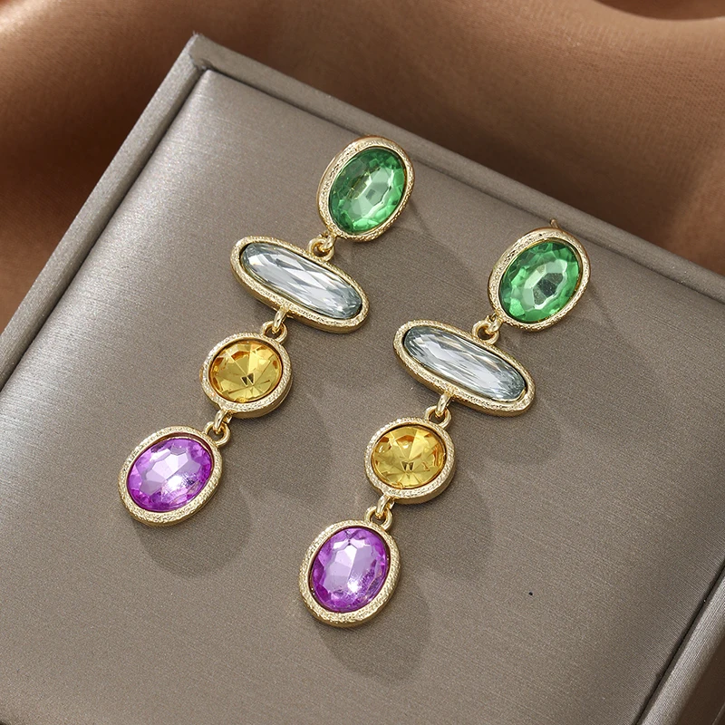 Modische Klassische Farbige Zirkon-Besetzte Geometrische Lange Ohrringe, Persönliches Übertriebenes Design für Damen, Party-Schmuck Geschenke – Detail 5
