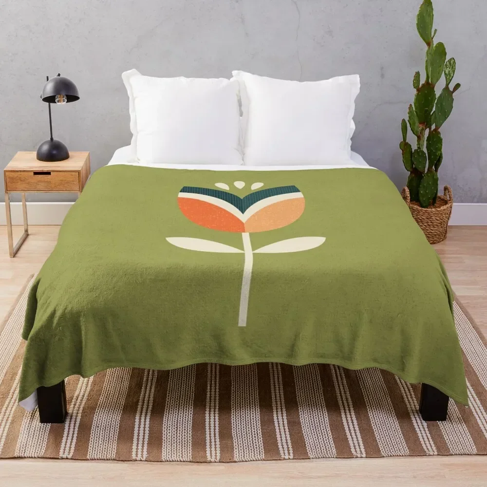 Retro Tulip - Orange and Olive Green Throw Blanket Softest Bed Fashionable for babies cosplay anime Blankets