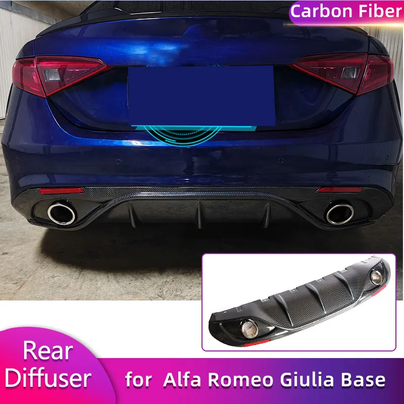 Car Rear Bumper Diffuser Lip Spoiler for Alfa Romeo Giulia Base Sedan 2017-2019 Racing Rear Apron Lip Exhaust Tips Carbon Fiber