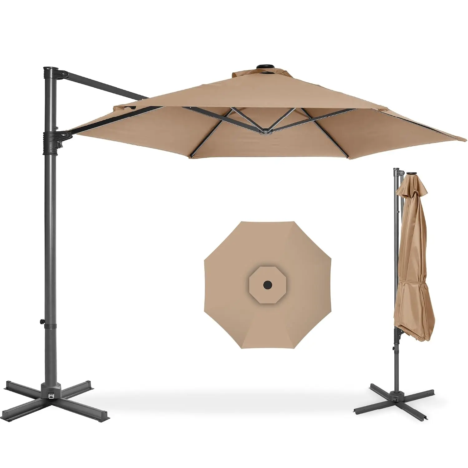 10ft Offset Cantilever Hanging Patio Umbrella 360° Rotation 8 Ribs Easy Adjustment Outdoor Market, Customized