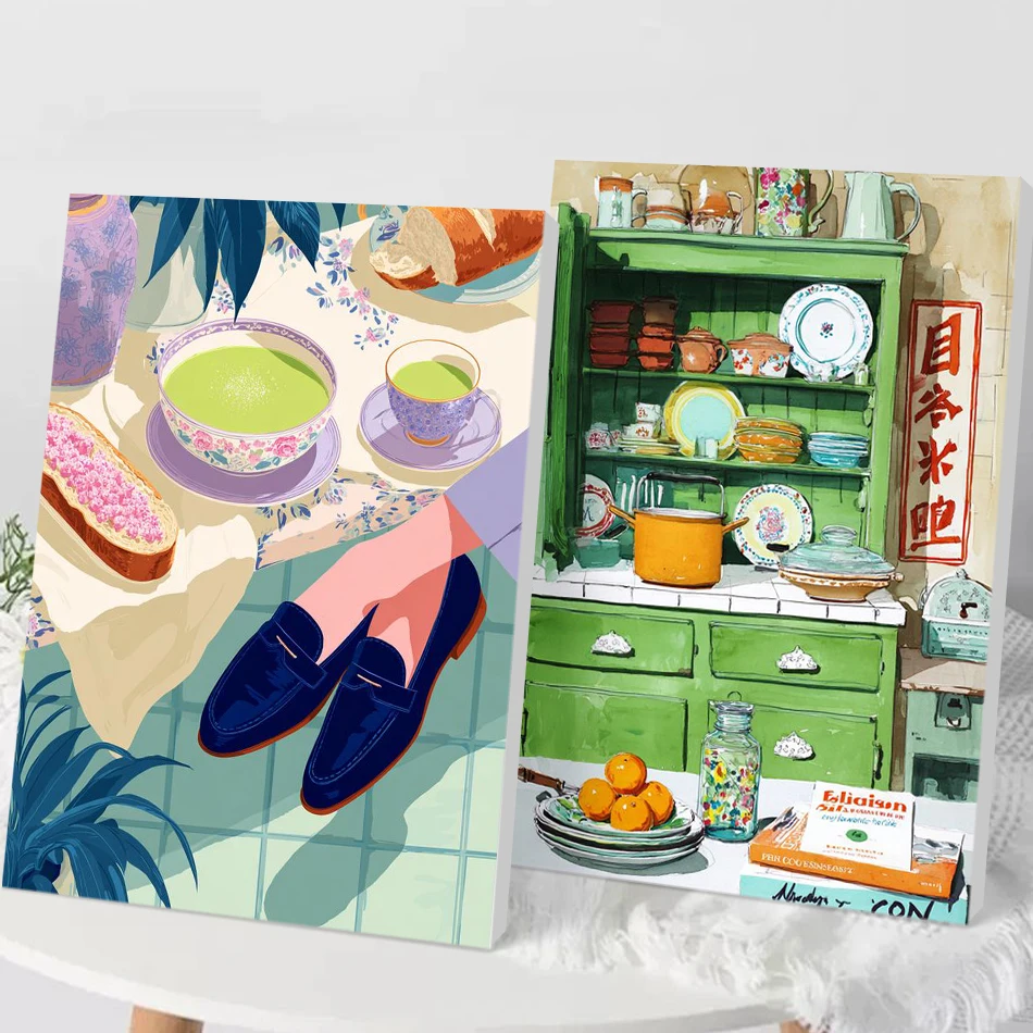 

CHENISTORY DIY Frame Paint By Number Cartoon Food Scenery For Adults Picture By Numbers Acrylic Paint On Canvas Home Decor
