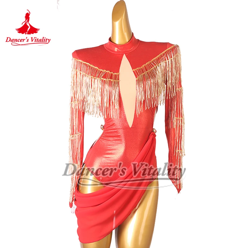 New Design Latin Dance Long Sleeves Dresses for Women Adult and Child Chacha Samba Rumba Professional Perform Clothing Customize