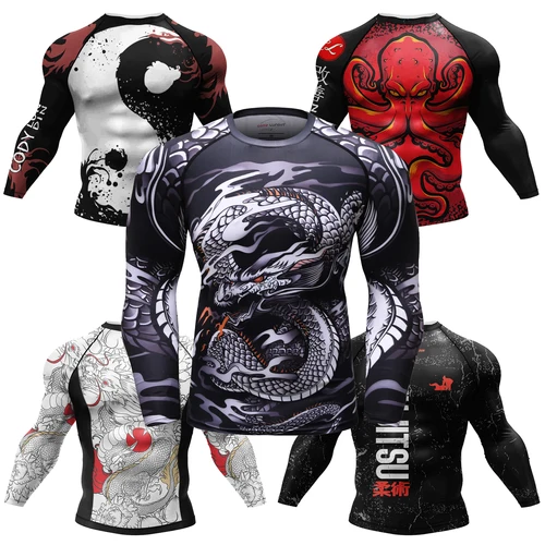Imagen 2 del producto Camiseta de compresión para hombre, ropa para correr, Muay Thai, Rash Guard, gimnasio, Bjj, Gi, Boxeo