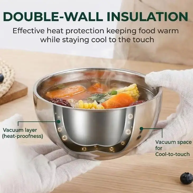 304 Stainless Steel Bowl Children's Double-Layer Lily Bright Platinum Insulated Rice Bowl, Canteen, Adult Soup Bowl Noodle Bow