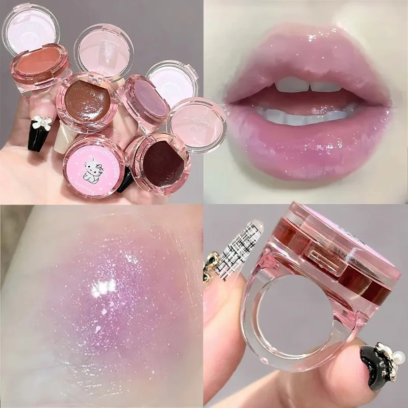 Crystal Grape Mirror Glassy Cute Ring Lipstick Hydrating Sheer Glitter Tint Lip Balm Niet-kleverige voller lipgloss Koreaanse make-up
