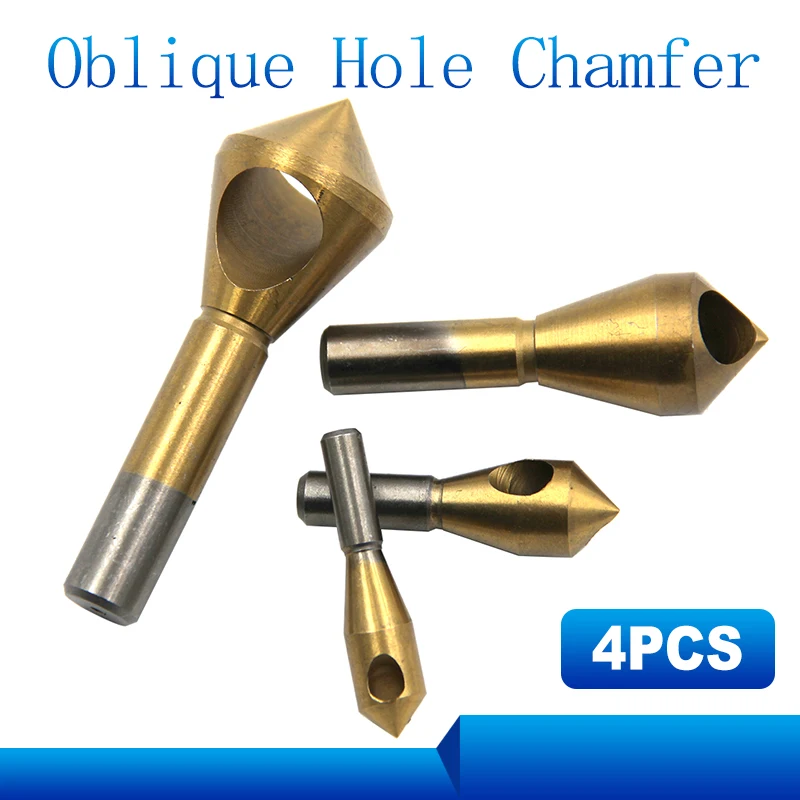 

90 Degree 4pc HSS Titanium Plated Oblique Hole Chamfer Internal Chip Removal Chamfer Deburring Spot facer Tool Set