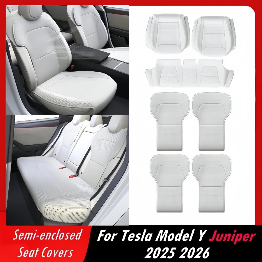 

For Tesla Model Y Juniper 2025 2026 Semi-enclosed Seat Covers Front Rear Car Seat Cushion Protector Pad Set All Seasons Cooling