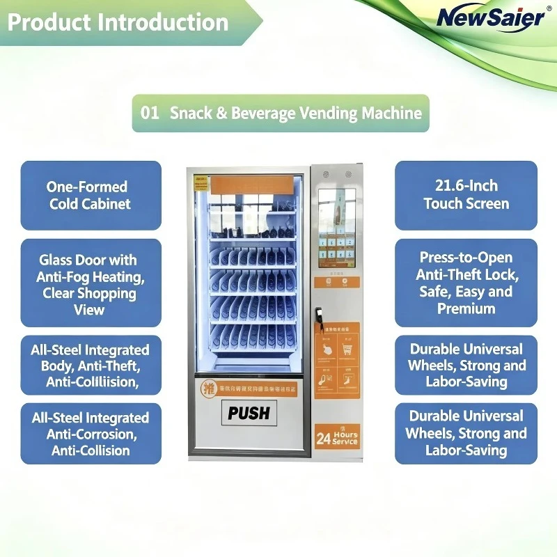 Steel Touchscreen Snack Beverage Vending Machine Smart Coin Operated Automated Retail Device For Commercial Business Usage