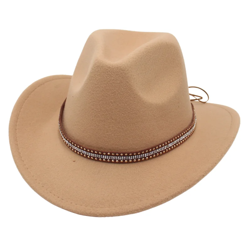 Cowboyhut im Western-Stil, Vintage, breite Krempe, Wollfilzhut für Herren und Damen, verstellbares Kopfband, Outdoor, Reiten, Rodeo, Country – Detail 6