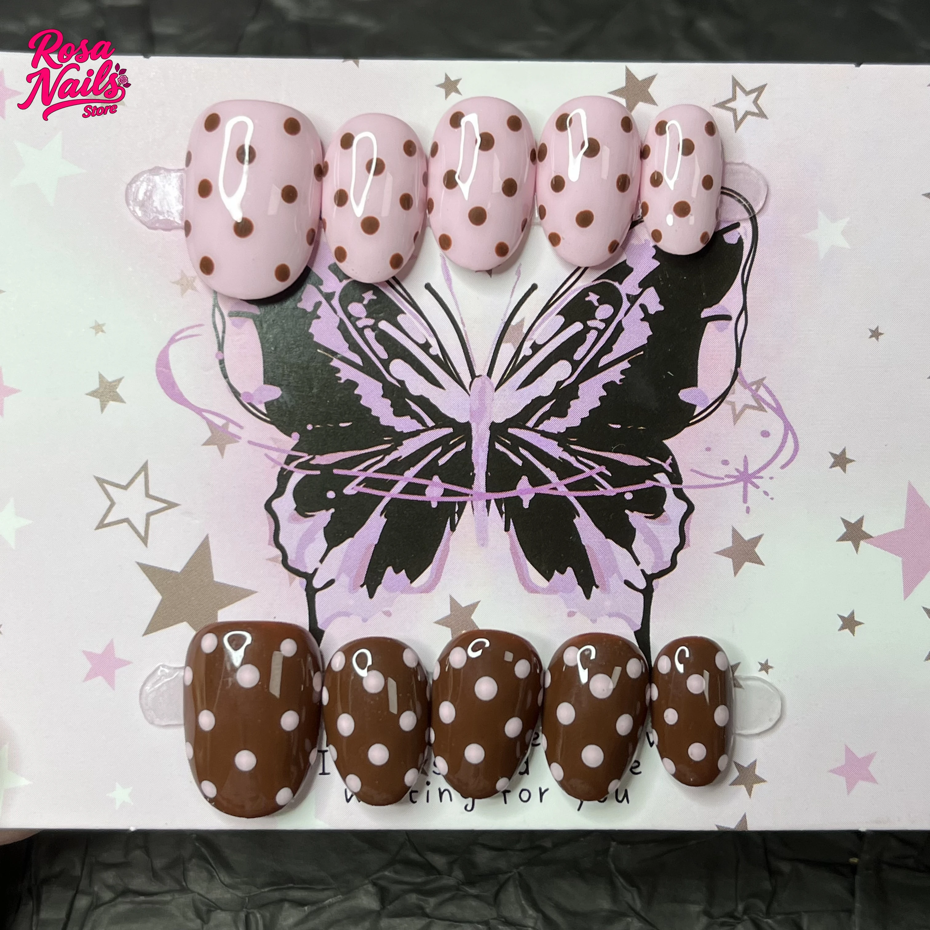 

10 шт., ручная работа, пресс для ногтей в горошек, розовый, коричневый, короткие круглые пресссы для дизайна ногтей, милые кавайные кончики ногтей, акриловые ногти в горошек