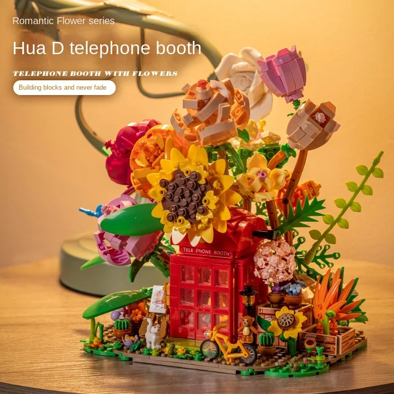 

New 1208pcs Eternal Flower building blocks Phone Booth Mini particle 200621 creative assembly pieces puzzle building blocks