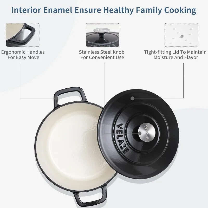 

6 QT Enameled Cast Iron Dutch Oven, Dual Handles Dutch Oven Pot with Lid,Heavy-Duty Non-stick Round Dutch Oven for Bread Baking