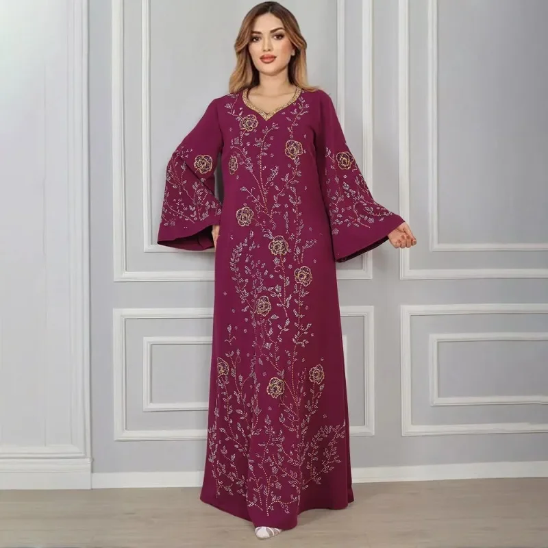 ใหม่สีชมพู Eid Elegant ผู้หญิงมุสลิมชุด Ramadan Party ดูไบหรูหรา Abaya ตุรกีอิสลามชุดราตรียาว Caftan Marocain Femme