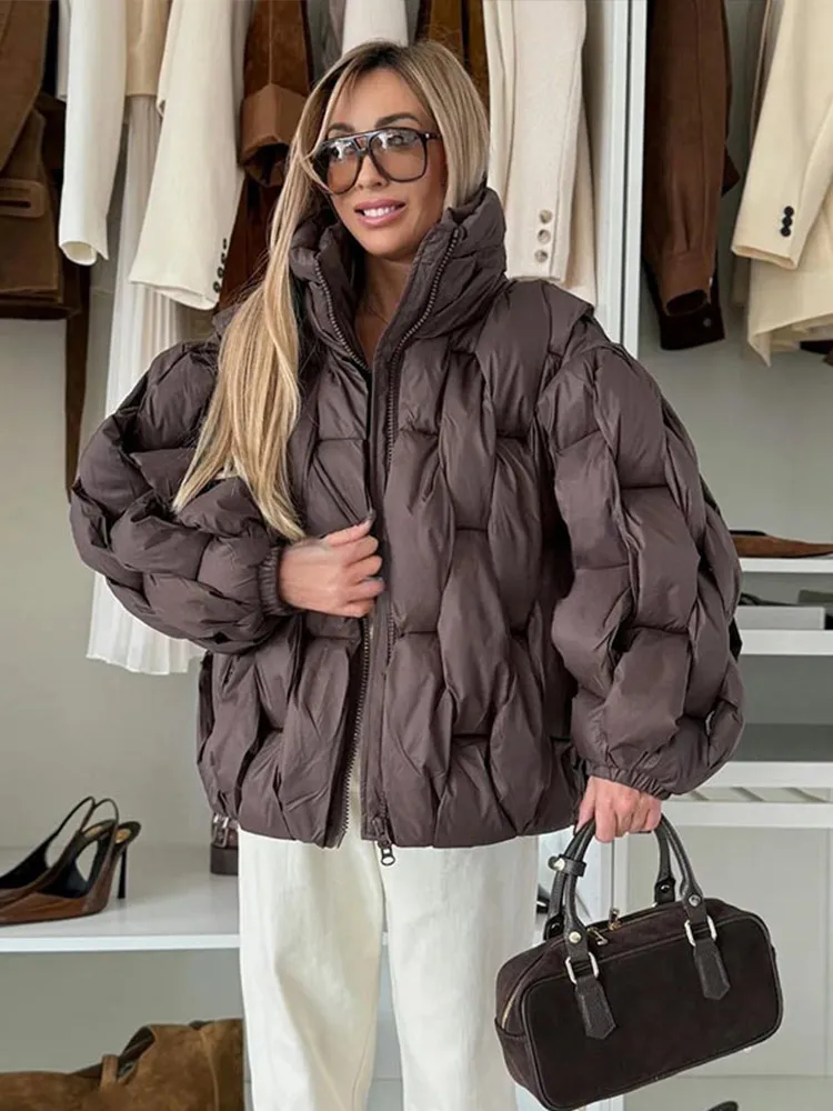 

Стеганая куртка с воротником-стойкой и молнией Argyle, женская элегантная стеганая куртка-фонарь с длинным рукавом, свободный крой, карманные пальто-бомберы, шикарная женская верхняя одежда