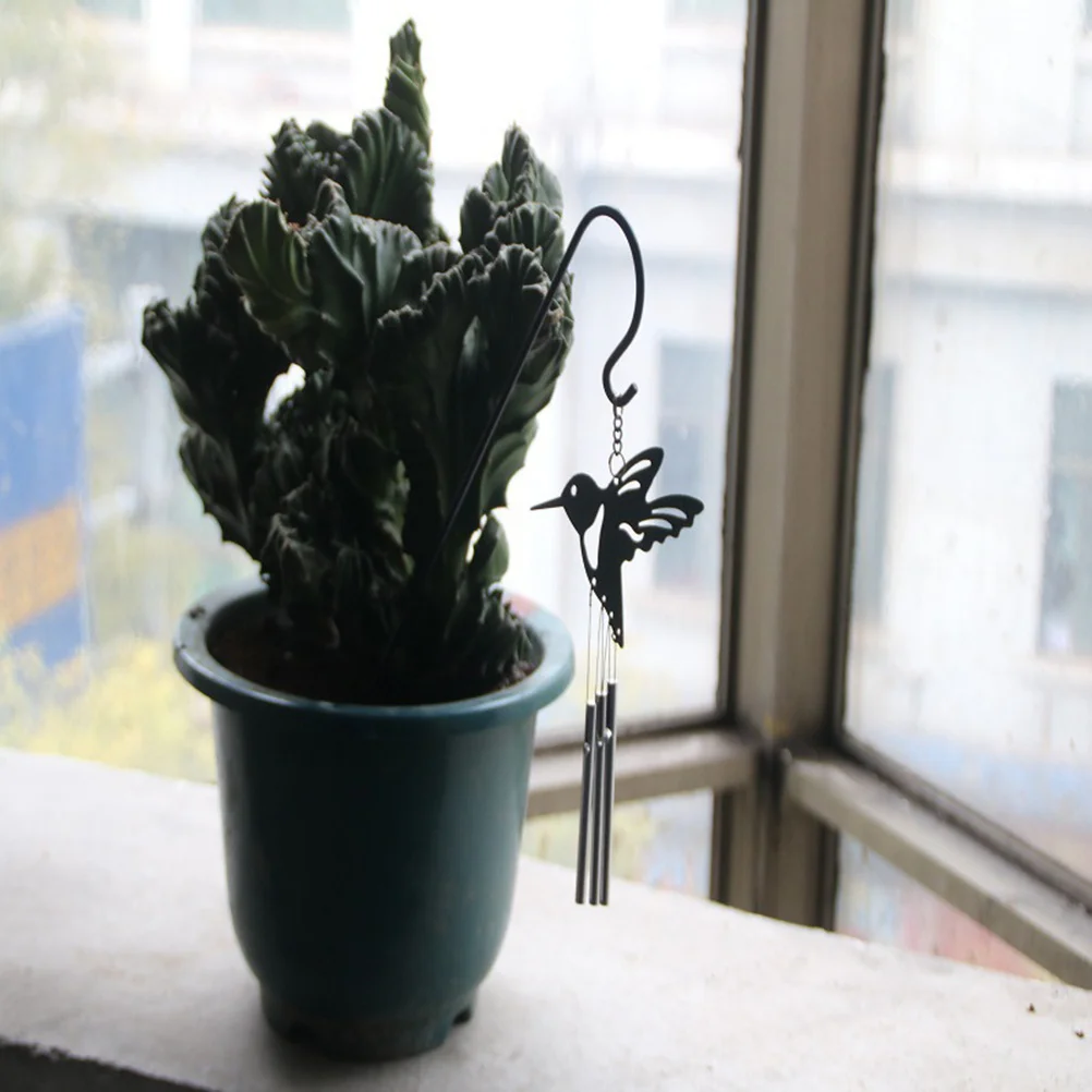 

Hummingbird Ground Plug Wind Chime Black Metal Multi-Tube Music Bell For Home Decor Outdoor Hanging Handicraft Feng Shui
