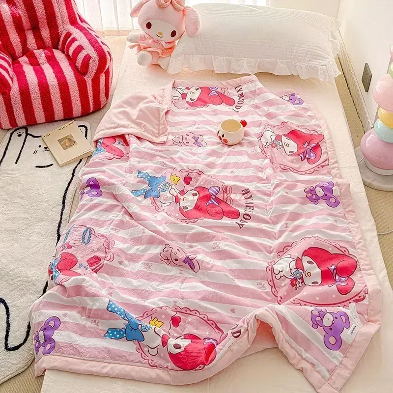 Hello Kitty Summer Cartoon Children Double-layer Gauze Summer Quilt Sanrio  Air Conditioner Kuromi Machine Washable Thin Quilt