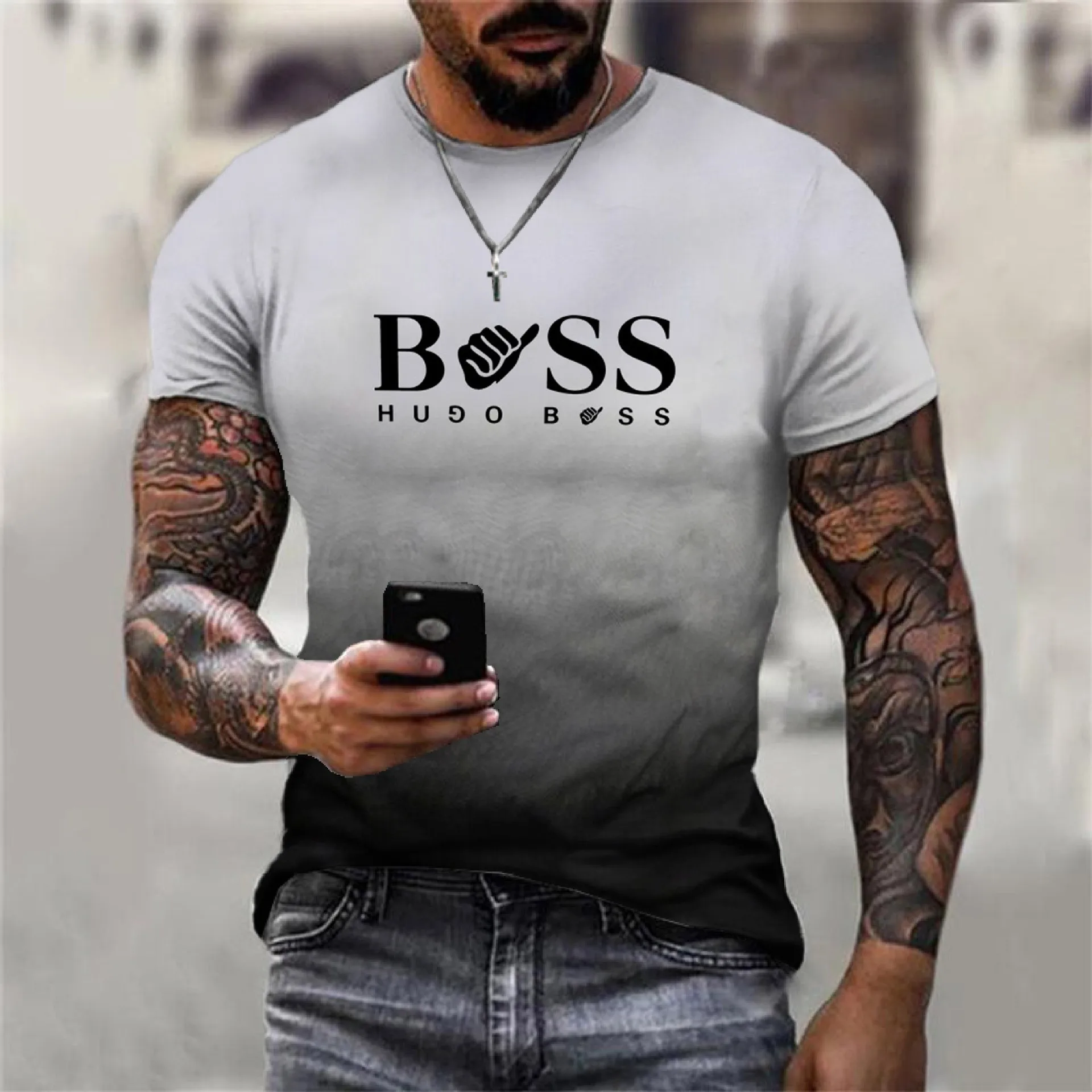 Summer Men\'s T-Shirt New Round Neck Short Sleeve Top Letters Printed Pattern Short Sleeve Summer Outdoor Sports Short Sleeve