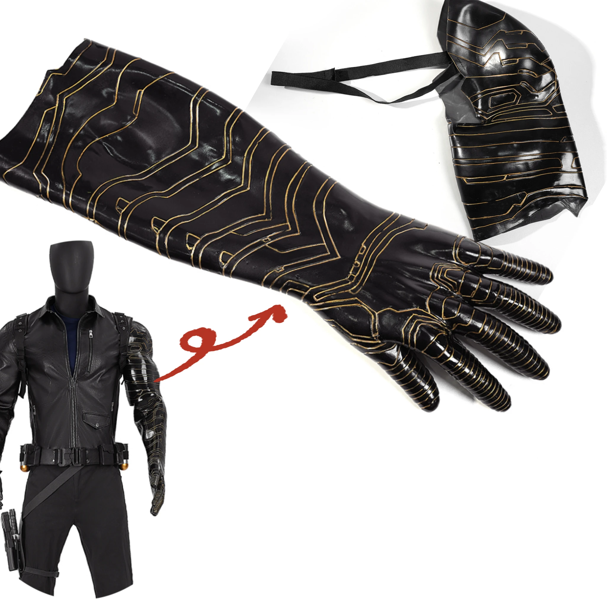 

Winter Soldier Cosplay Costume Bucky Long Glove Armor Sleeve Prop Halloween Carnival Party Clothing
