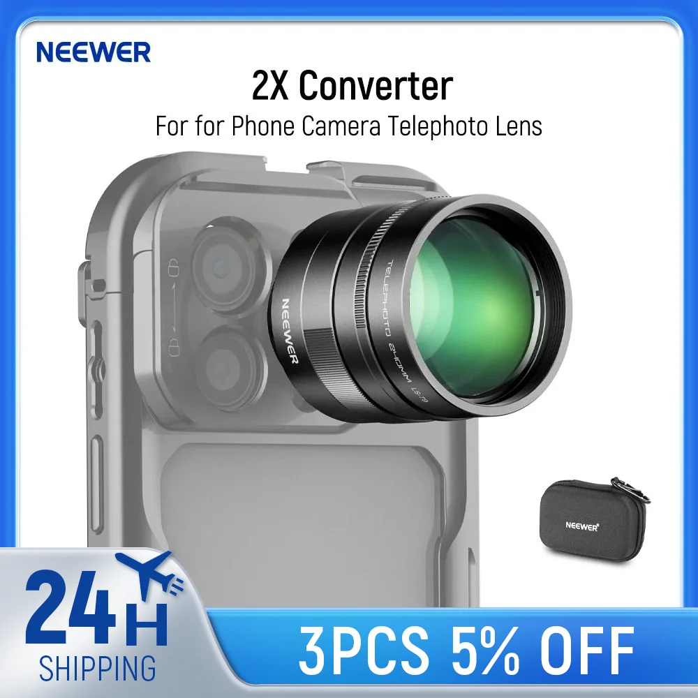 

NEEWER 2X Converter for Phone Camera Telephoto Lens, 240mm Teleconverter For NEEWER Phone Cage iPhone Android Samsung Xiaomi