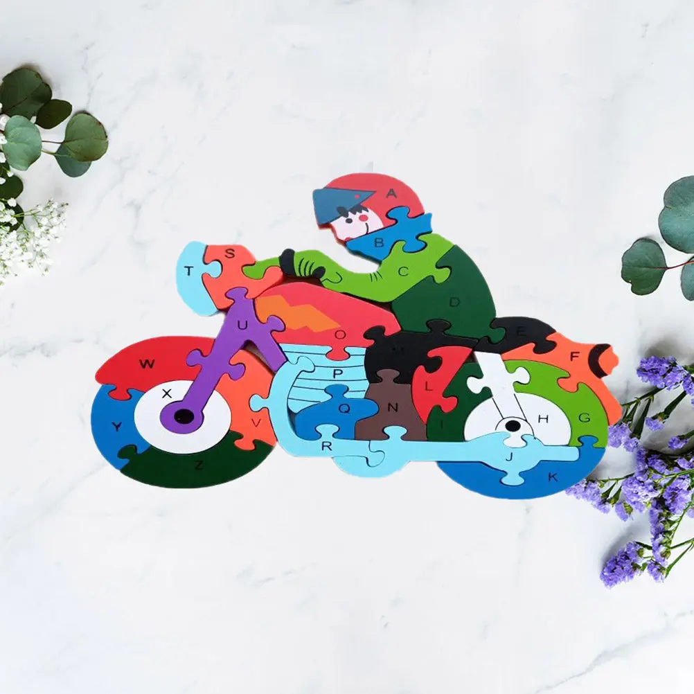 3dバイクパズル-26個の英数字パズル-知育玩具-木製パズル-幼児向け-早期学習-手と目の協調性を養う