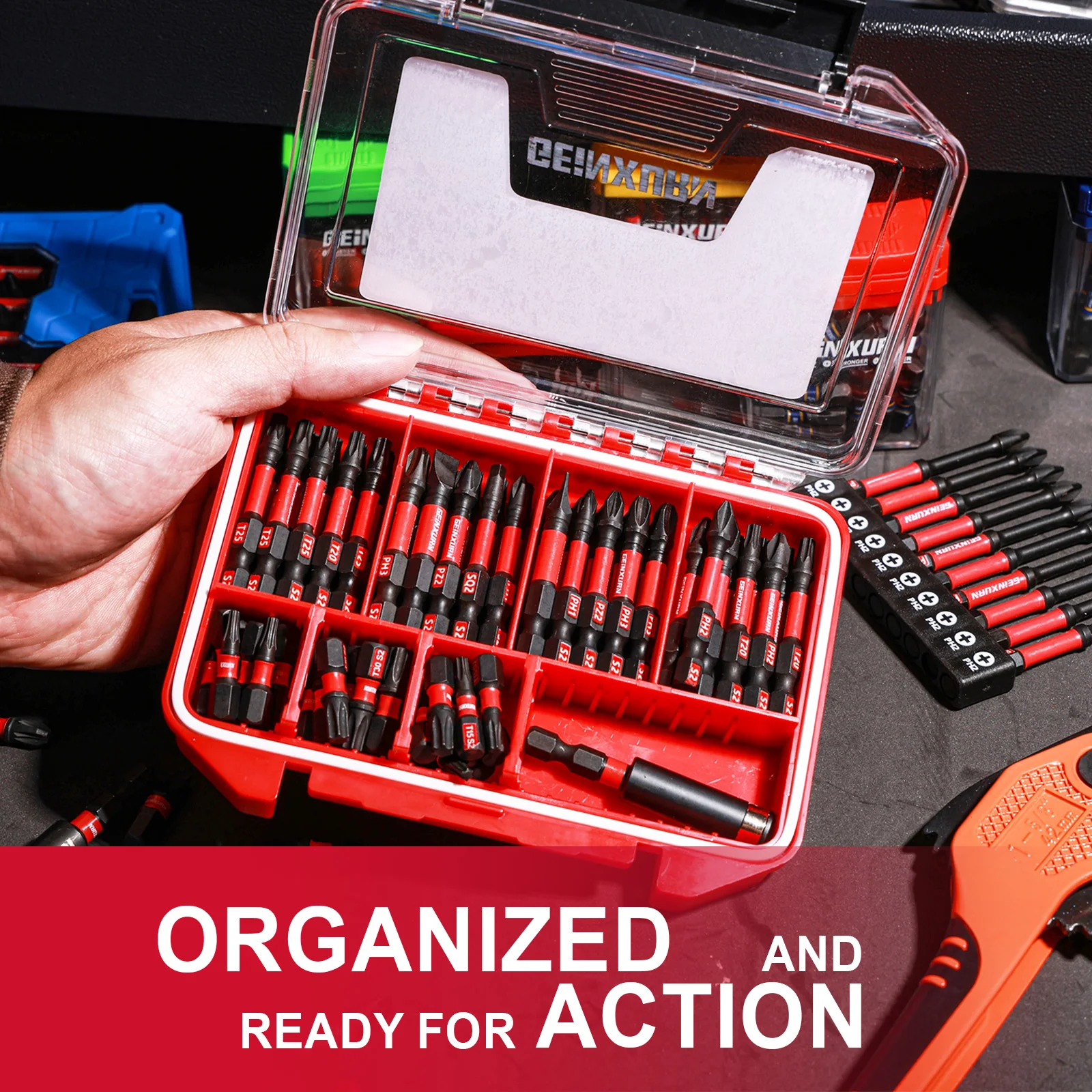 Geinxurn Impact Screwdriver Bits Set,Case Storage Magnetic S2 Steel Multi Insert Power Bits Tips with Bit Holder and Nut Driver