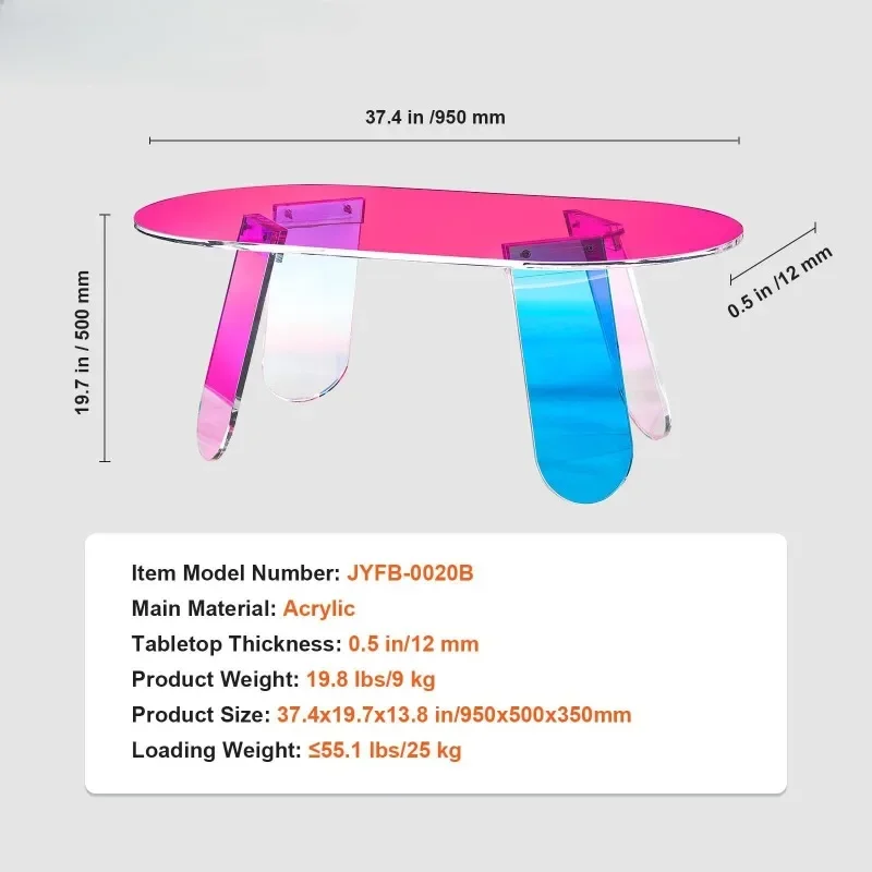 assembled rainbow coffee table, laser film desktop living room sofa coffee table, colorful gradual change round table