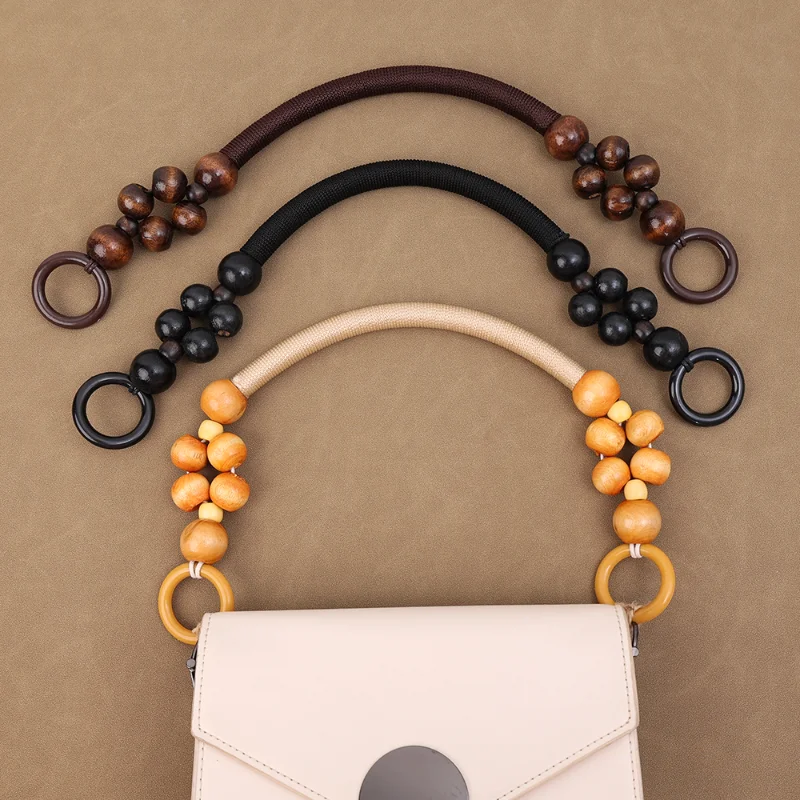 2 Pcs Vintage Woven DIY Handbag Handle Wooden Beads Versatile Portable Component Fasionable Bag Chains Firm Exquisite Bag Strap