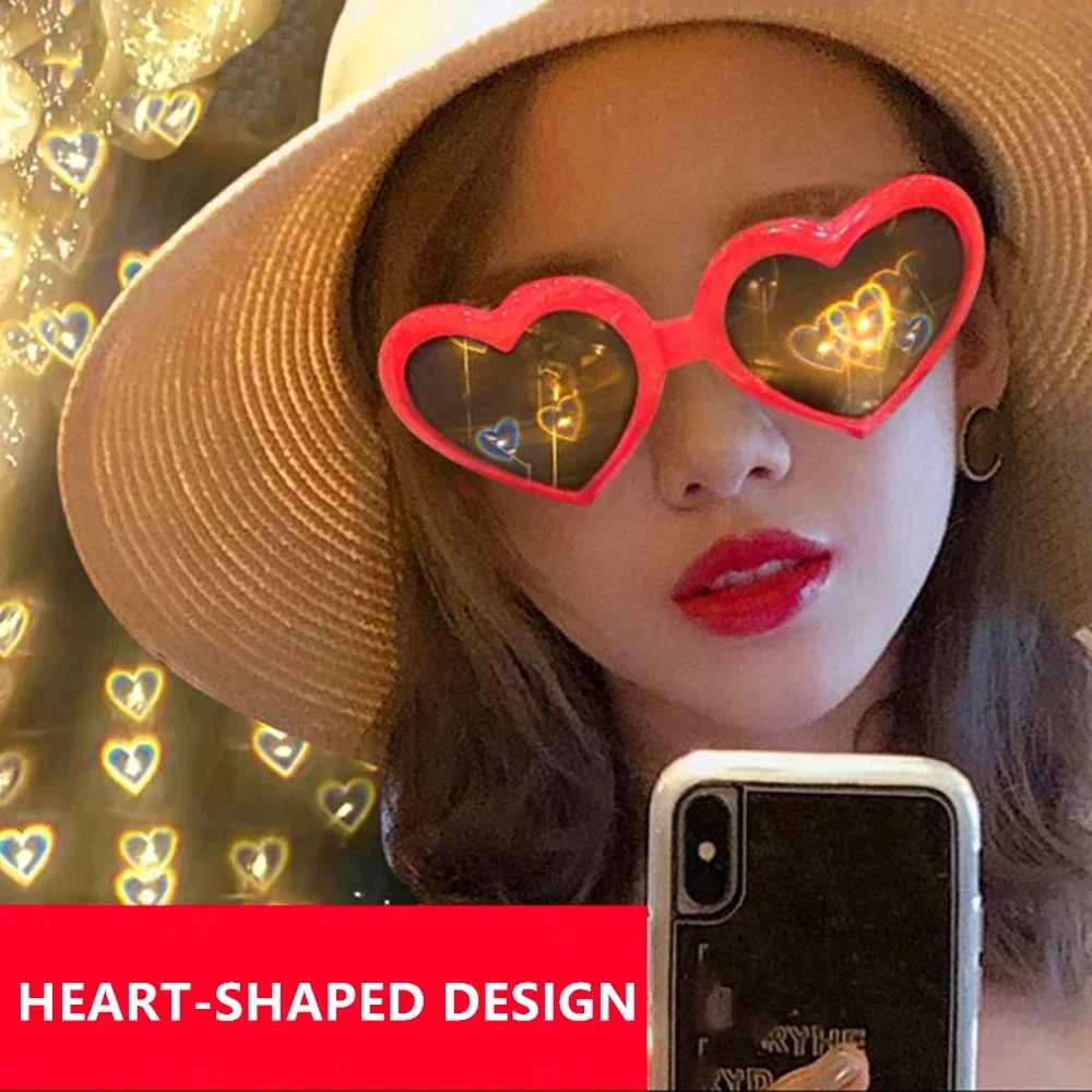 Heart Shaped Love Effects Glasses Watch The Lights Change to Heart Shape At Night Diffraction Glasses Unisex Sunglasses Gift