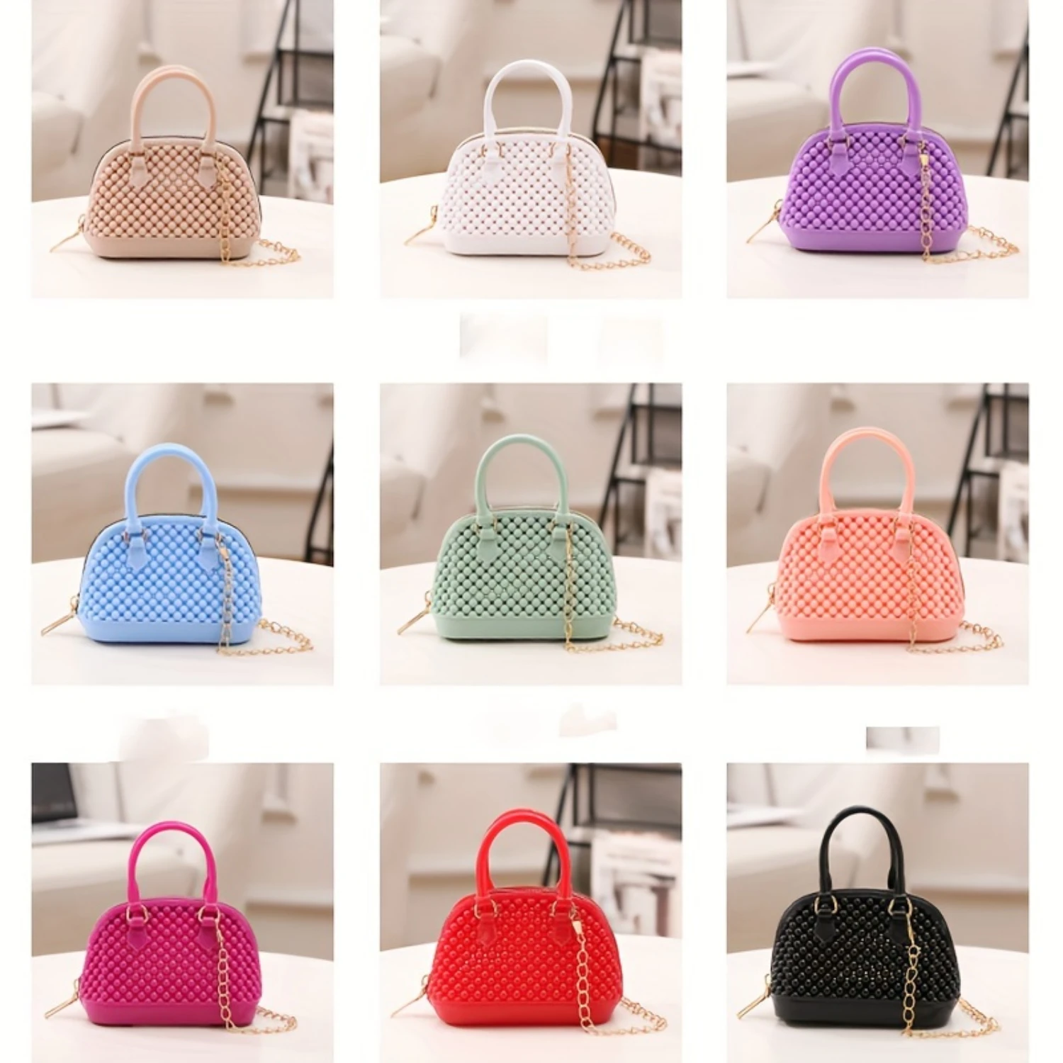 Mini Lipstick Bag, Hollow Shell Jelly Purse, PVC Handbag, Cute Crossbody Purse – Chain Strap