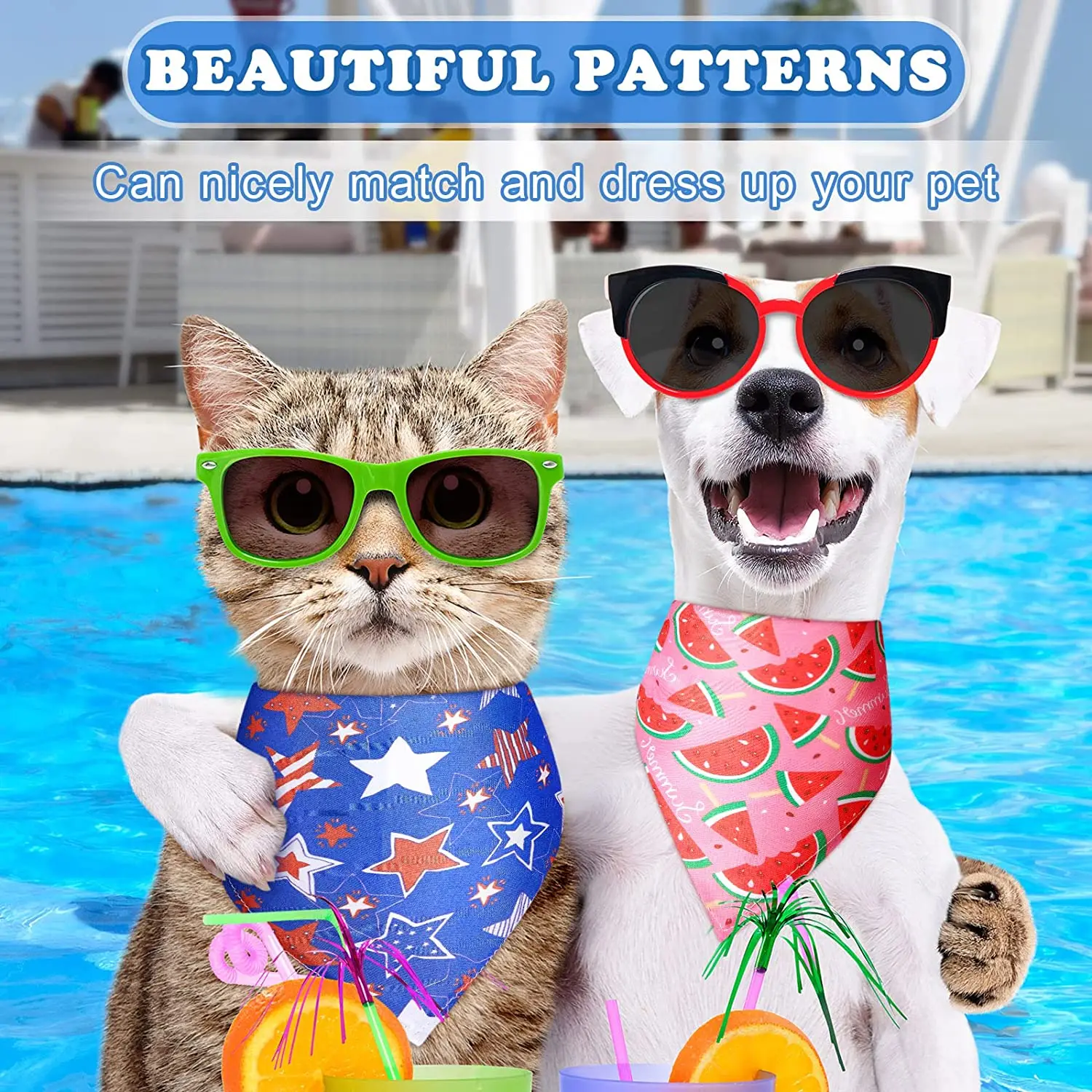 20 Stück Hunde-Bandana, Hundedreieck-Schals, Hund, Sommer, Strand, Bandana, Obst, Flamingo, verstellbares Hunde-Lätzchen für kleine, mittelgroße und große Hunde, Katzen – Detail 2