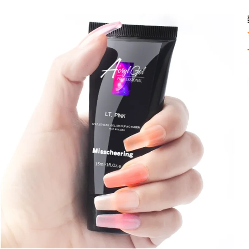 Smalto gel per estensione unghie con glitter di cristallo da 15 ml per tubo per terapia della luce UV Forniture per unghie all'ingrosso per uso professionale