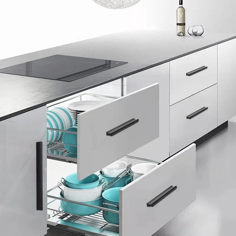 64-1000 مللي متر المطبخ مقابض للخزانة وتسحب الأسود الفضة مضمد خزانة الأثاث مقابض الأبواب الألومنيوم مقابض أدراج الأجهزة