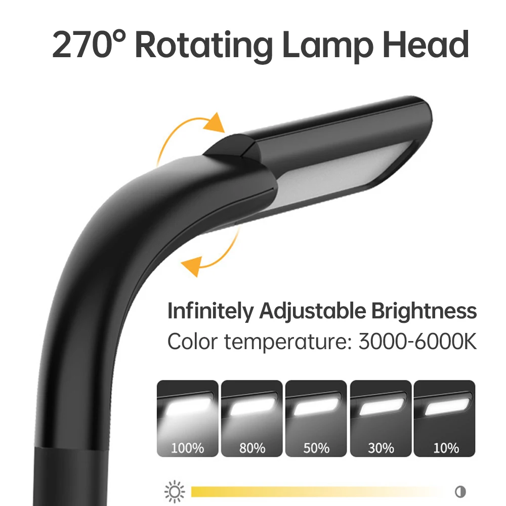 مصباح مكتبي صديق للعين قابل لإعادة الشحن ، ضوء قراءة الرقبة ، مصباح كتاب مع 3 سطوع قابل للتعديل ، أذرع قابلة للثني للقراءة #4