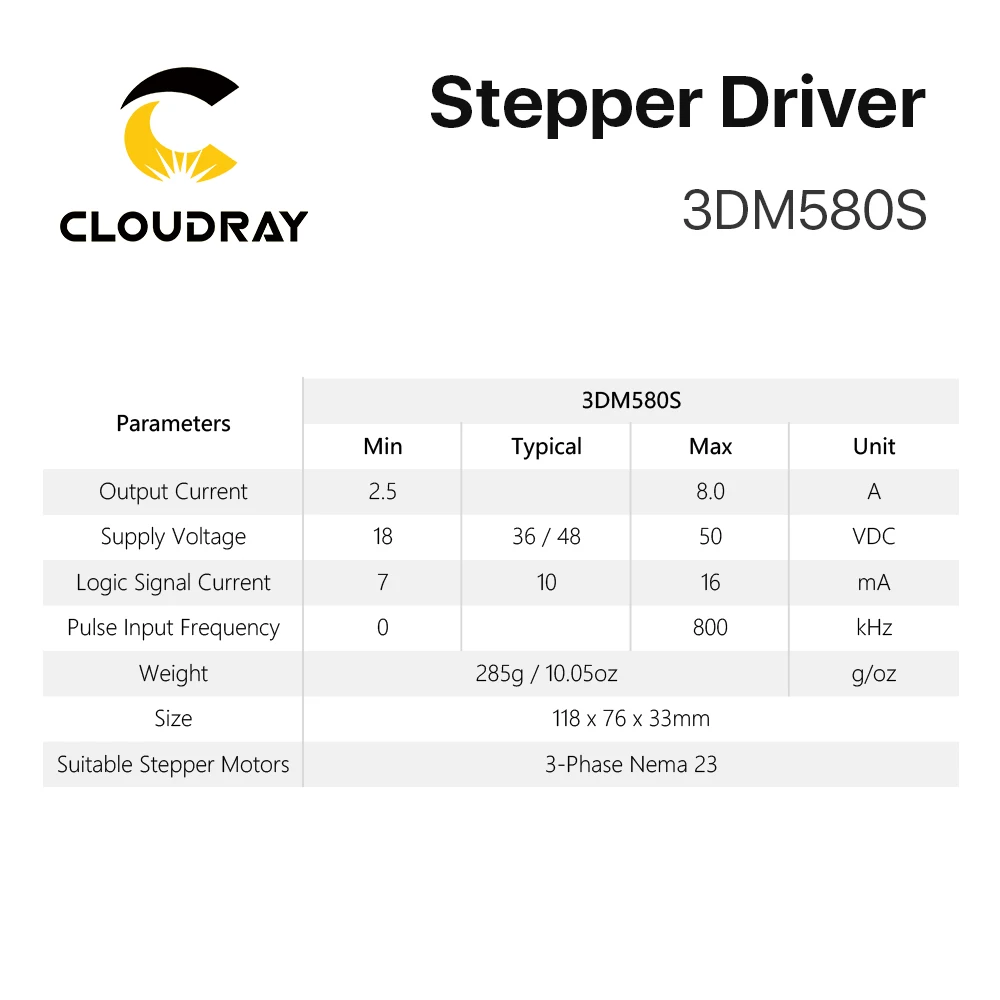 Cloudray 3DM580S Driver passo-passo trifase 24-50VDC per macchina per incidere CNC con controller motore passo-passo Nema 23