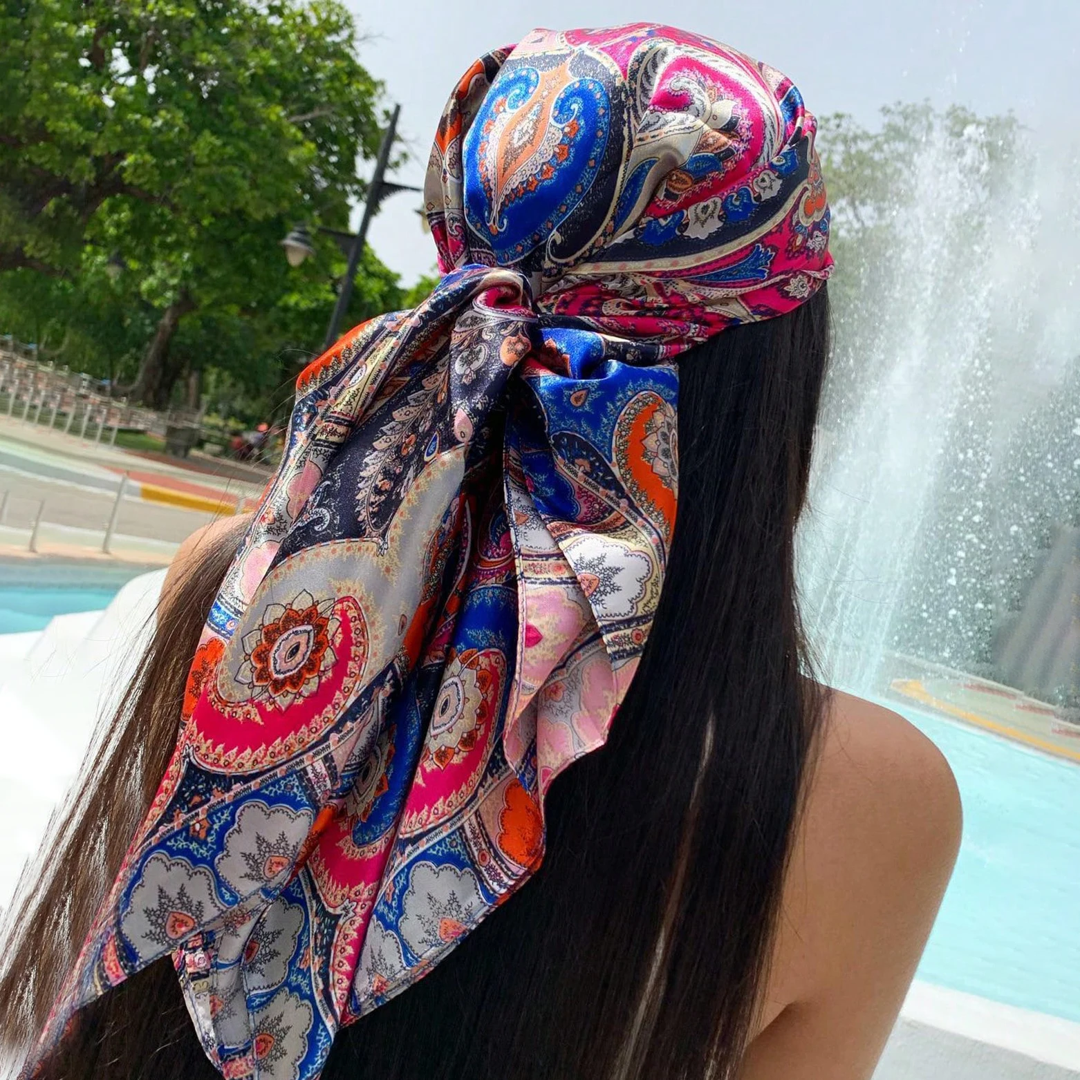 Bufandas de seda para mujer, pañuelo para el pelo con cabeza de Paisley y leopardo de diseñador a la moda, Hijab de 90x90cm, pañuelo para el pelo, Foulard para mujer de 90x90cm