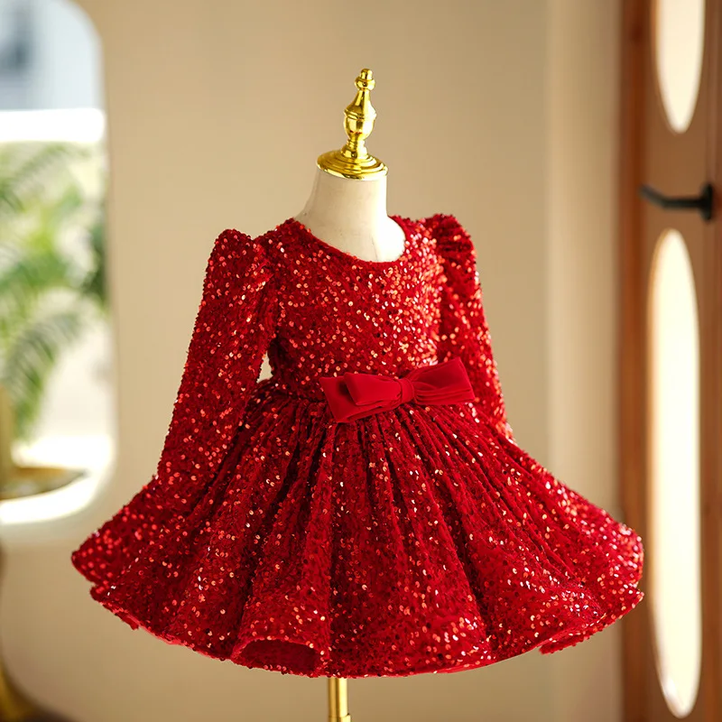 

High-end Girls Boutique Sequined Clothes Formal Wear Costume Kids Cosplay Dresses Wedding Party Gown Children Christmas Dress