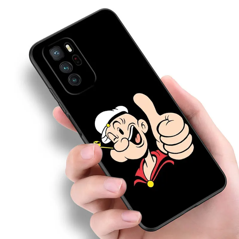 Disney Popeye The Sailor Black Silicone Phone Case For Xiaomi Redmi Note 10 11 11S 12 13 Pro 4G Plus 10S 12S 11T 5G