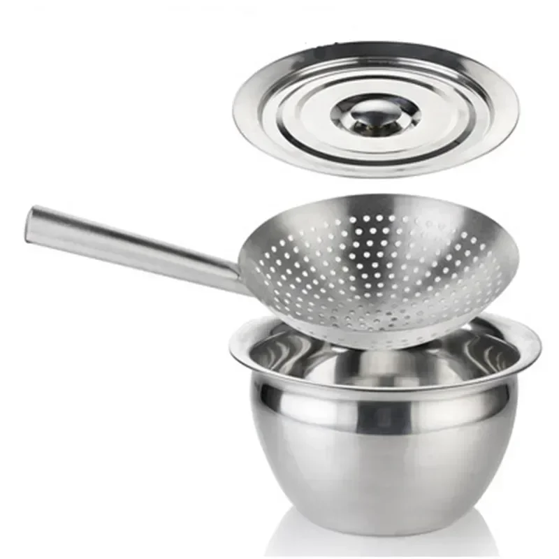 oil drum colander Fried basin mesh Bowl stainless steel oil seasoning passoire sifter sieve wok Oil Storage bowl chef tools