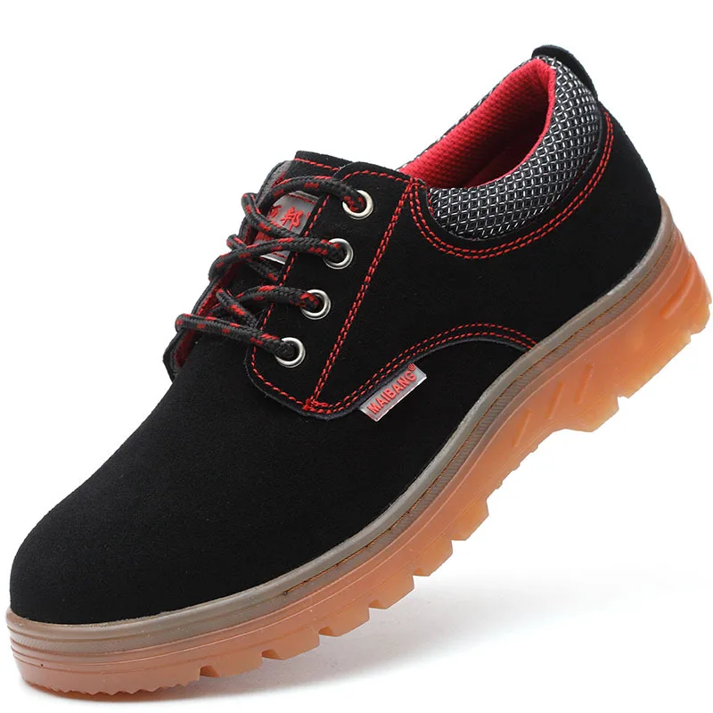 big size men's fashion safety shoes cow suede leather steel toe caps sneakers breathable work boots worker security footwear man