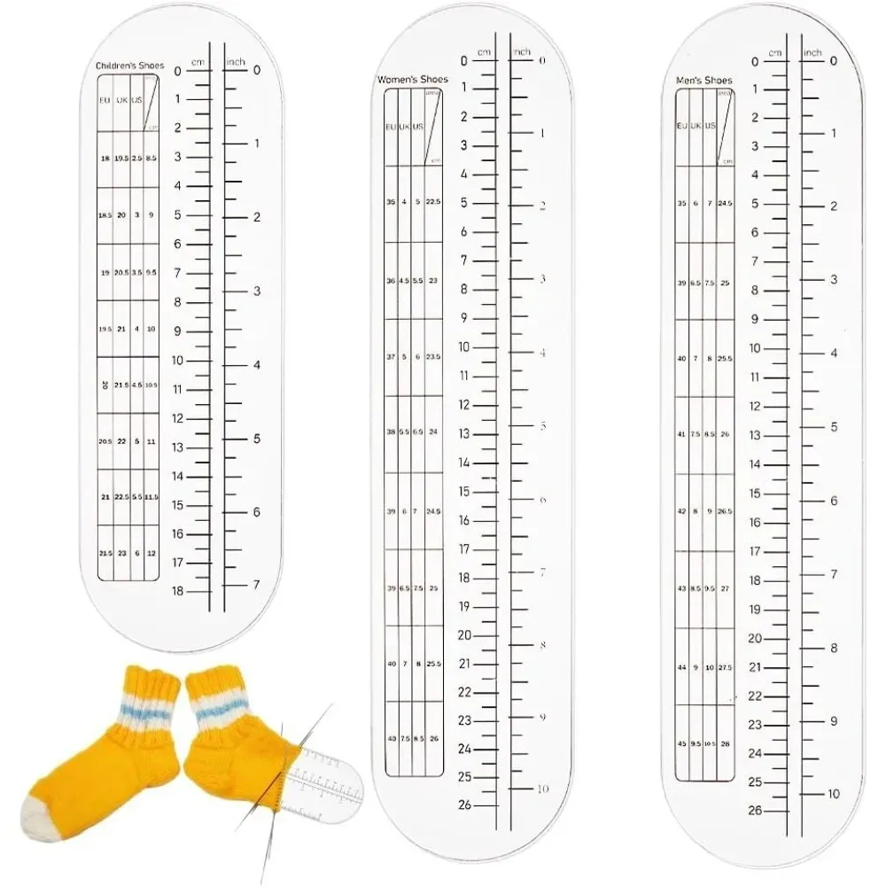 

3Pcs 2 Sizes Sock Ruler Knitting Crochet No Hole 8.9/11.8 Inch Clear Acrylic Sock Crochet Ruler Sock Ruler Knitting making kit