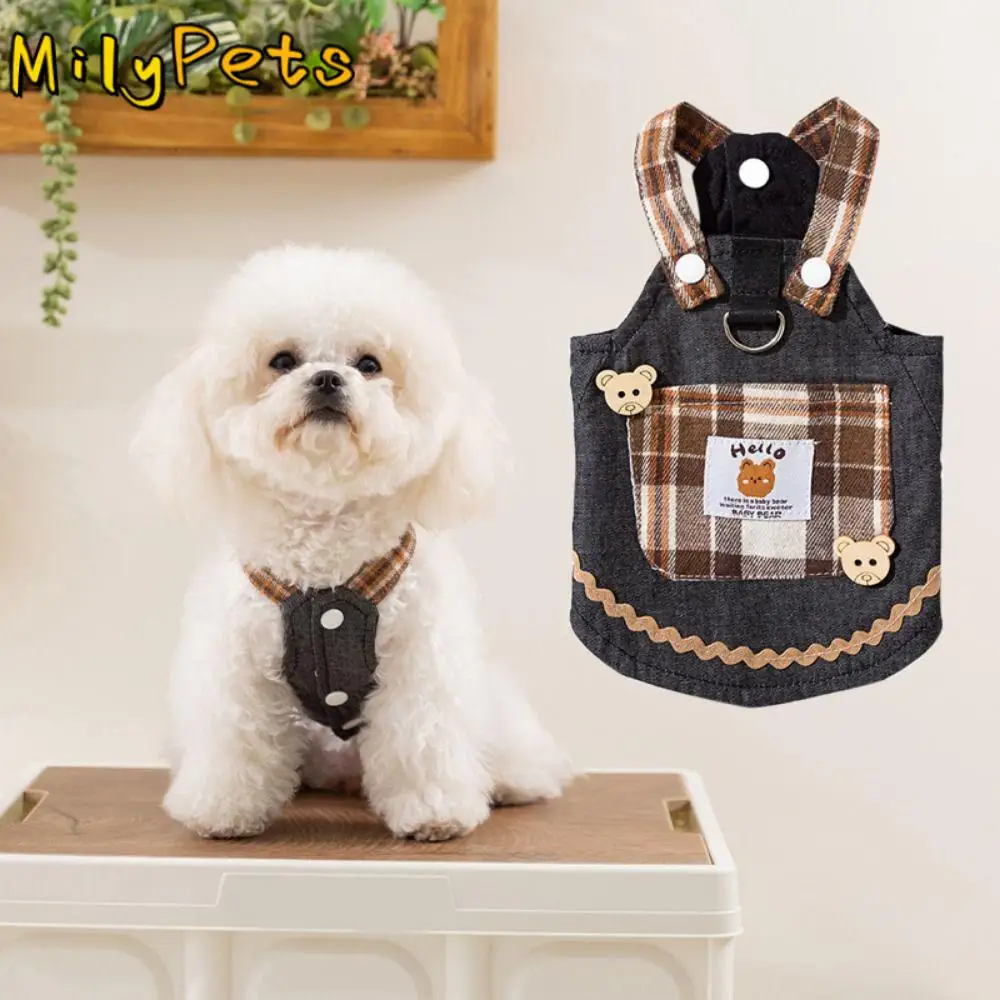 

Fashion Cute Dog Denim Dress Washable Reusable Pet Jeans Skirt Comfortable with D-Ring Dog Clothes Spring/Summer