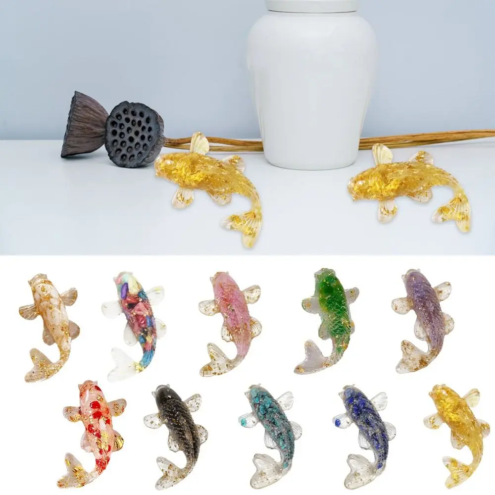 2 Pcs Natural Crystal Crushed Stone Koi Fish Ornament Drip Gel Small Fish Ornaments Goldfish Gifts Desktop Jewelry