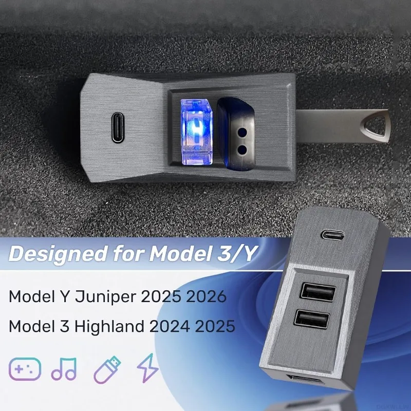 

Type-C Port Glovebox USB Hub Digital Splitter Docking Station for Tesla Model Y/YL Launch Juniper 2025 Model 3 Highland 24-26