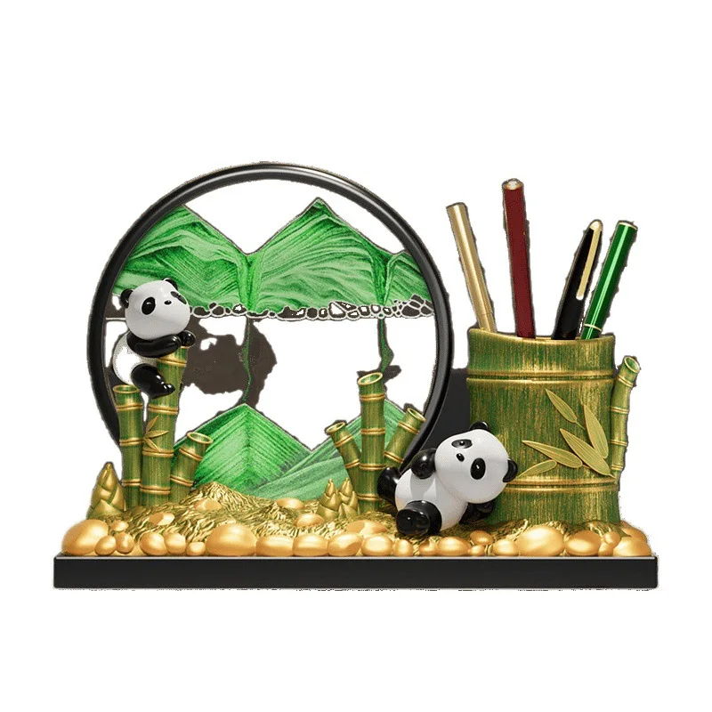 

Chinese style panda merchandise pen holder quicksand painting ornament office desktop decoration to send foreigners souvenirs