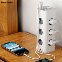 Tower Power Strip Multi Outlets with 2 USB +1 Type C 2M Extension Cable EU Plug Vertical Electric Socket Surge Protection