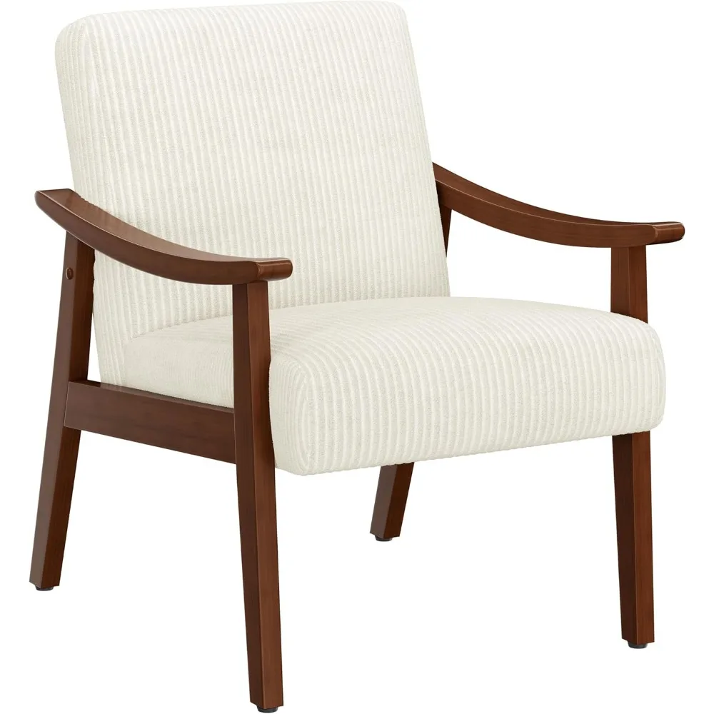 

Corduroy Accent Chair, Mid-Century Modern Armchair with Solid Wood Legs, Reading Leisure Chair with High Back for Livi