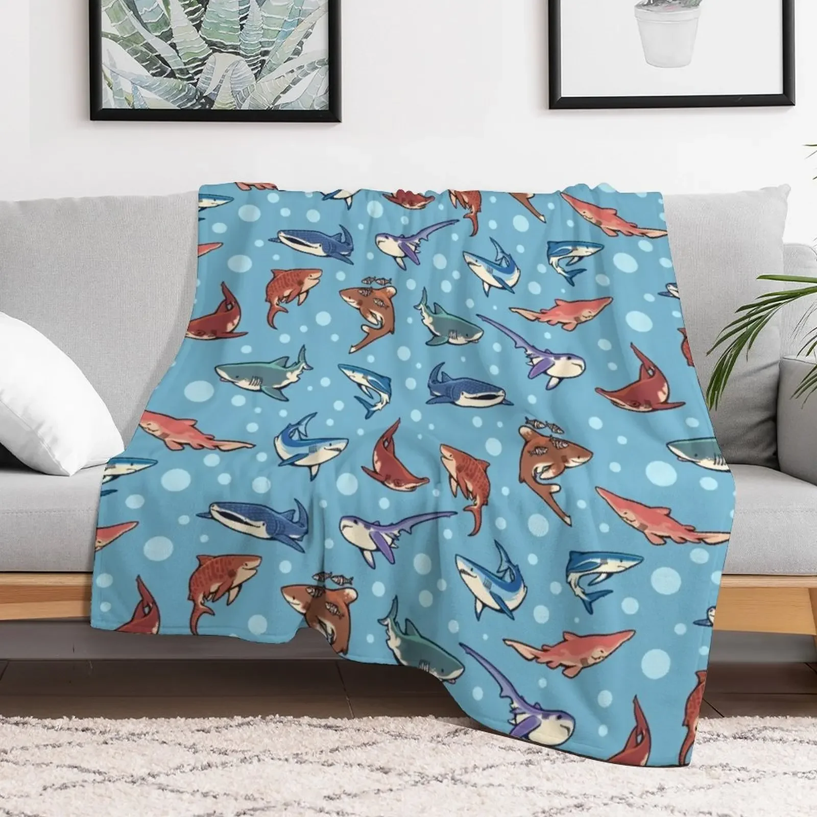 Sharks in the light blue Throw Blanket Decoratives Heavy Furrys Sleeping Bag Blankets