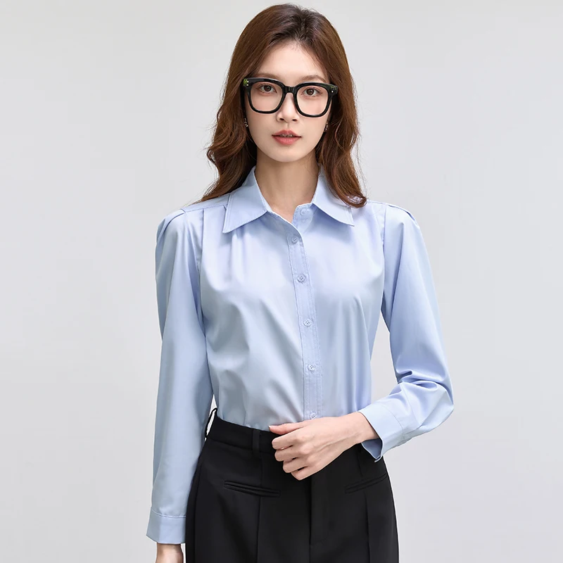 Elegante camicia da ufficio bianca per donna Camicetta a maniche lunghe senza tempo Top slim fit professionale su misura