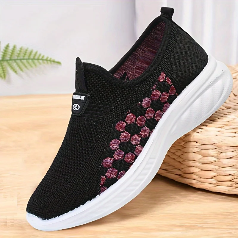 Sneakers Casual da donna in tinta unita, scarpe da passeggio con suola morbida e Platform, scarpe da Fitness traspiranti lavorate a maglia