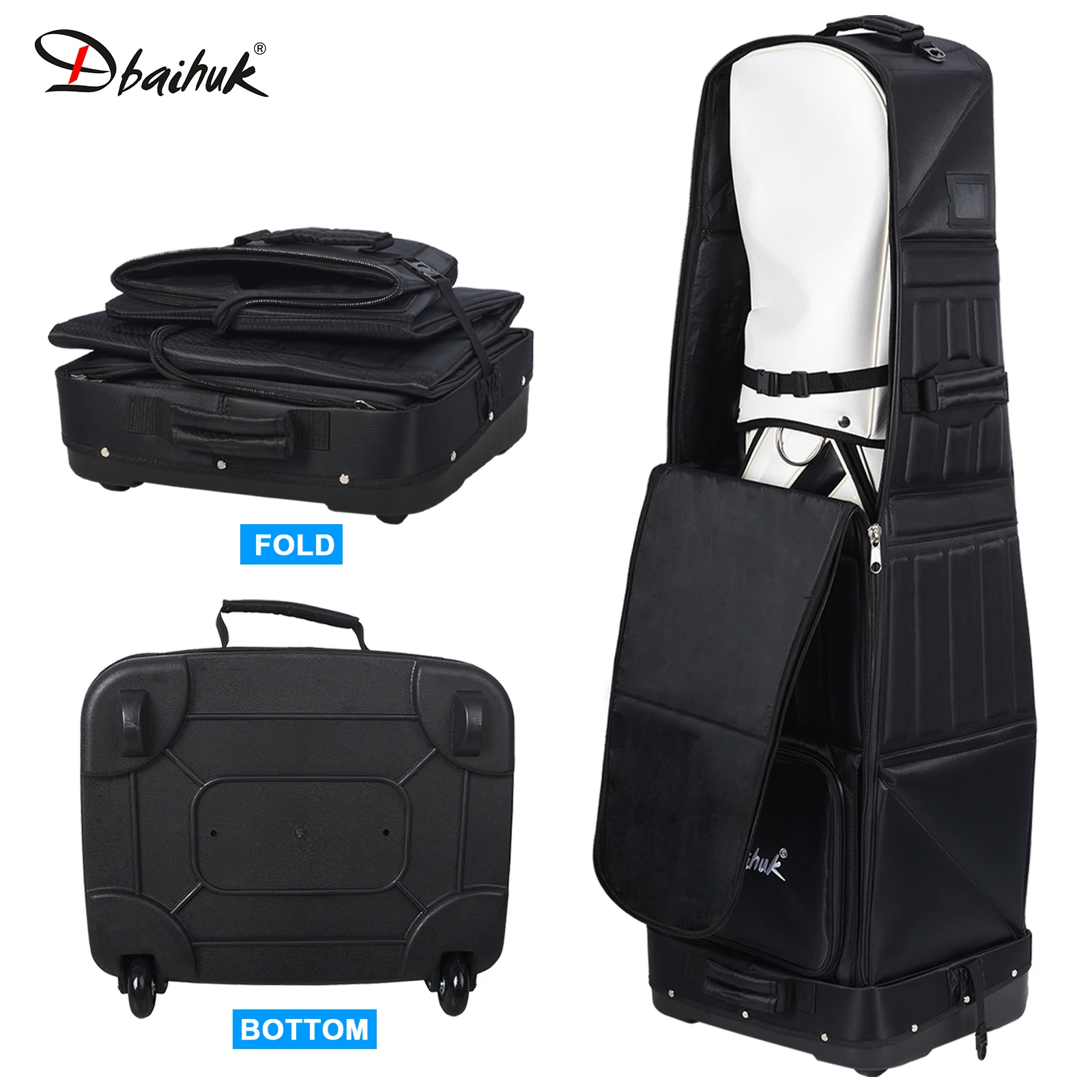 Foldable hard-shell golf luggage with wheels - durable golf club storage and protection device - golf accessory set
